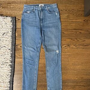 Paige straight leg slightly distressed blue jean